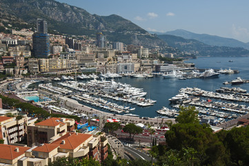 Fototapeta na wymiar Panoramic View of Port Hercule and Monte Carlo, Monaco