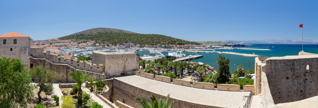 Panoramic view of Cesme from the castle, Turkey
