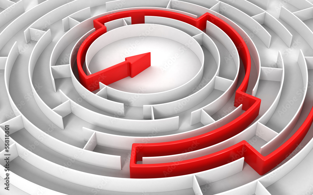 Poster red path across labyrinth