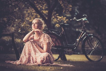 Elegant retro woman in summer dress 