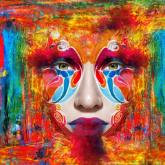 Fototapeta na wymiar color face art woman close up portrait