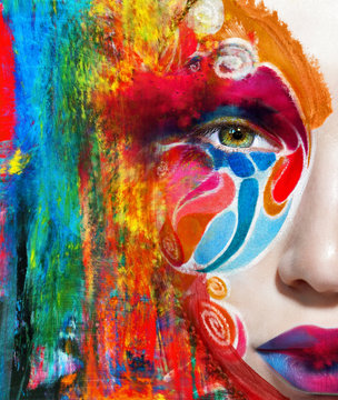 color face art woman close up portrait