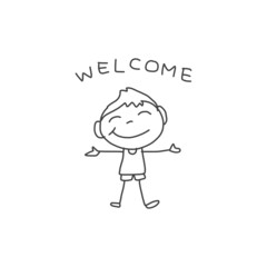 hand drawing cartoon happy kids