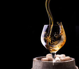 Cognac or brandy on a wooden table
