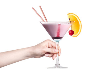 hand with alcohol cocktail making toast