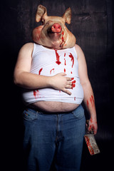 An obese butcher with the head of a pig. - 55822895