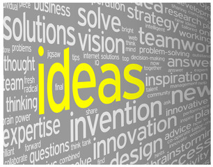 "IDEAS" Tag Cloud (innovation solutions creativity strategy)