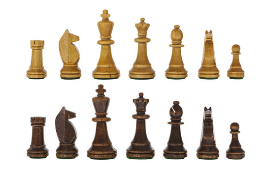 Vintage Wooden Chess Set Pieces Isolated