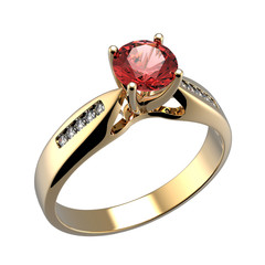 Wedding ring with diamond on white background. Sign of love