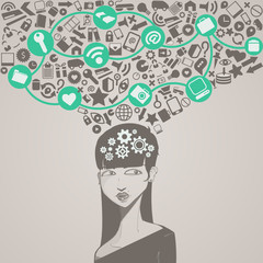 social network head with several icons