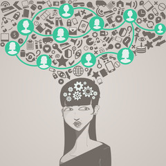 social network head with several icons