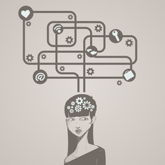 social network head with several icons