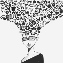 social network head with several icons