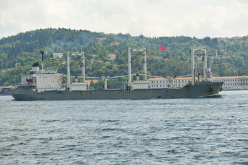 Large ship traveling on a river