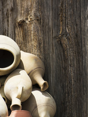 Archaic Bottles and Wooden background