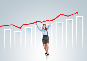 Woman with statistics curve