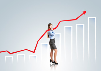 Woman with statistics curve