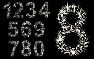 Number set of shining stars , from 1 to 9, vector illustration