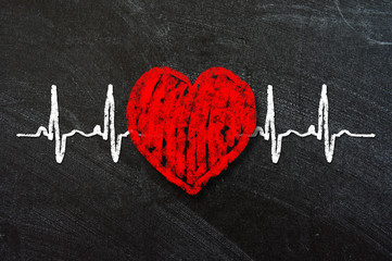 Heartbeat character and design, love heart on a chalkboard
