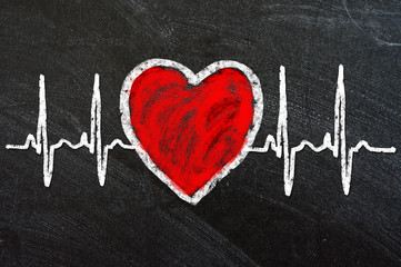 Heartbeat character and design, love heart on a chalkboard