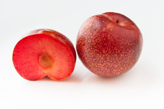 "Dinosaur Egg" spotted pluot plums.