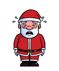 Santa Claus being sad and crying.