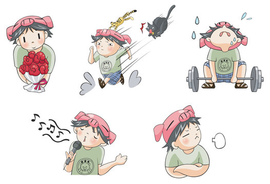 Piggy boy cartoon icon in various action set 7
