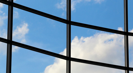 business interior window view of blue sky