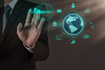 businessman hand draws business success chart