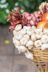 Spices, garlic onions and red onions