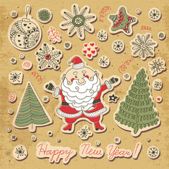 Vintage card with a set of Christmas items.