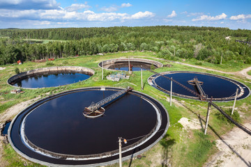 Aerial view of industrial sewage treatment plant