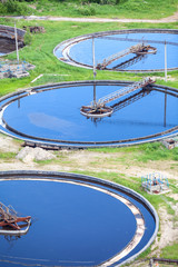 Group of circular sedimentation tanks for sewage cleaning
