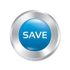 Save button. Save red round sticker. Isolated.
