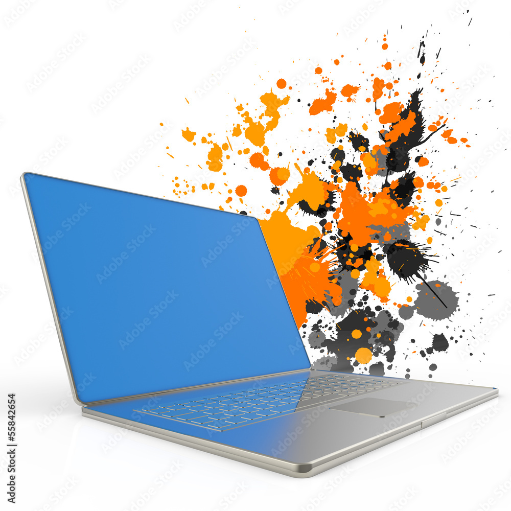 Poster laptop computer with color splash background