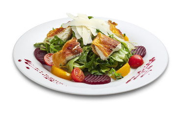 Salad with breaded cheese,cherry tomato, lettuce