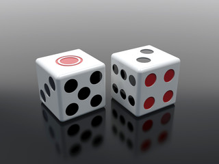 two  dices on glossy black background