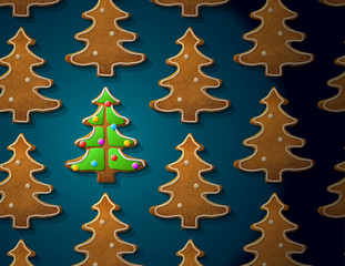 Gingerbreads in shape of christmas tree with icing