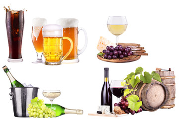 red wine, champagne, beer, alcohol cocktail