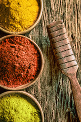 Matcha, chilli and curry spices