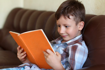 Cute little boy learning reading