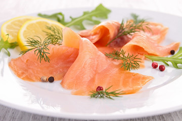 smoked salmon on the plate