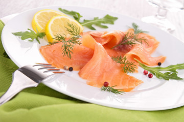 smoked salmon on the plate