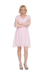 Serious blonde model posing and looking at camera