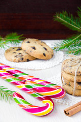 Sweet candy Christmas for children and biscuits with chocolate