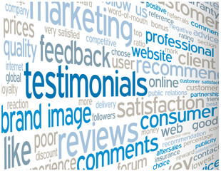 TESTIMONIALS Tag Cloud (satisfaction survey users consumers)