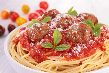 spaghetti with tomato sauce and meatballs