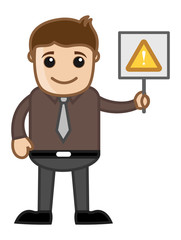 Cartoon Business Character - Man Standing with Alert Sign