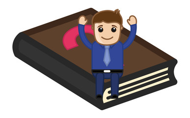 Man Sitting on Help Book - FAQ Concept - Business Cartoon