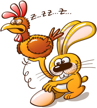 Easter Bunny Stealing an Egg from a Hen